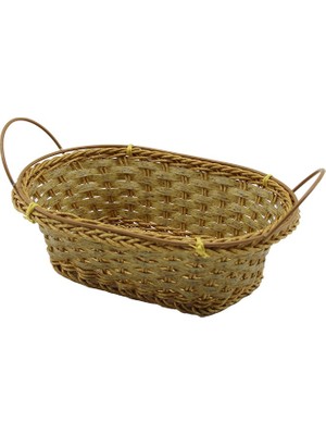 Oval Plastik Hasır Ekmek - Çok Amaçlı Sepet Kulplu - Metal Iskelet TABAN:11X18- AĞIZ:18X24.5CM D:8cm
