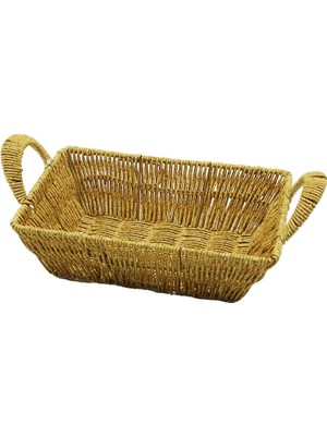 Dikdörtgen Plastik Hasır Ekmek - Çok Amaçlı Sepet Kulplu - Metal Iskelet TABAN:13.5X20- AĞIZ:19X26.5CM D:7.5cm