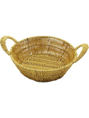 Yuvarlak Plastik Hasır Ekmek - Çok Amaçlı Sepet Kulplu - Metal Iskelet TABAN:18CM - AĞIZ:24CM Derinlik:8cm