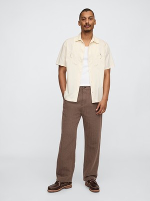 Gap Erkek Kahverengi Keten Pamuk Karışımlı '90s Loose Pileli Khaki Pantolon