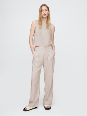 Gap Kadın Bej 365 High Rise Keten Karışımlı Pantolon