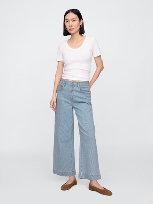 Kadın Mavi Wide Leg Jean Pantolon