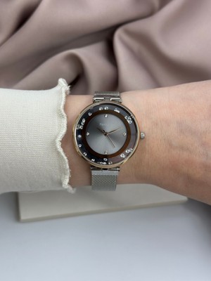 Çift Renk Gümüş ve Rose Gold Hasır Kordon Hareketli Taşlar Tasarım Ferrucci Kadın Saati