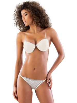 Miraxx Ekru Mı Emay 2722 Strablez Sırtı Şeffaf Sütyen Takım Push-Up