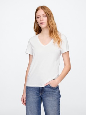 Gap Kadın Beyaz V Yaka T-Shirt