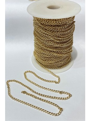 Hayalperest Boncuk Gold Renk Yassı Metal Kolye Zinciri 1 mt