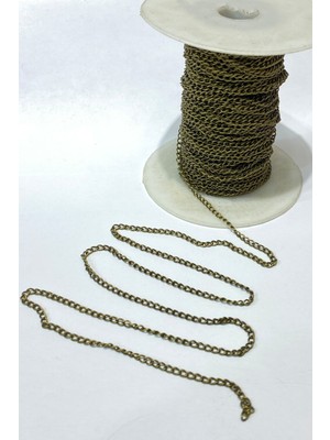 Hayalperest Boncuk Antik Yeşil Yassı Metal Kolye Zinciri 10 mt