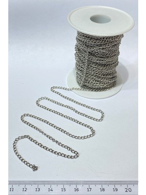 Hayalperest Boncuk Gümüş Renk Yassı Metal Kolye Zinciri 10 mt
