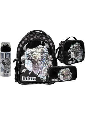 Beşiktaş 2 Bölmeli Kartal Baskılı Okul Sırt Çanta Seti 4 Lü Set