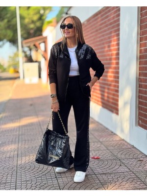 Nidam Butik Kadın Iki Iplik Kumaş Pul ve Fermuar Detaylı Ikili Takım