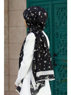 Vissona İpek Fresh Şal 60343 - 0001 Siyah - Krem Çiçek Desen