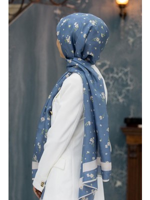 Vissona İpek Fresh Şal 60343 - 0031 İndigo - Krem Çiçek Desen