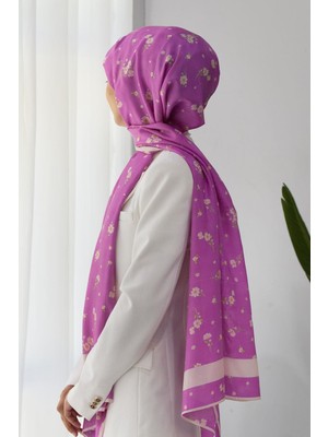 Vissona İpek Fresh Şal 60343 - 0023 Pembe -  Krem Çiçek Desen