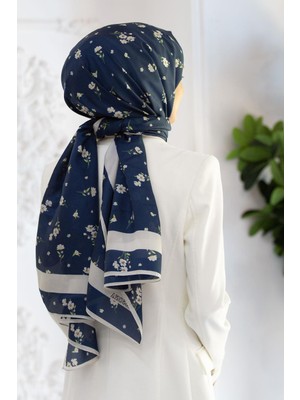 Vissona İpek Fresh Şal 60343 - 0033 Lacivert -  Krem Çiçek Desen