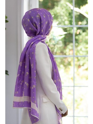 Vissona İpek Fresh Şal 60343 - 0022 Mor -  Krem Çiçek Desen