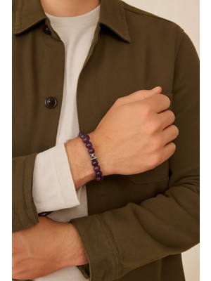 Mor Ametist Taşlı Bileklik – Sevgiliye & Anneye Özel Hediye – Unisex – Ahşap Kutulu Hediye Bileklik