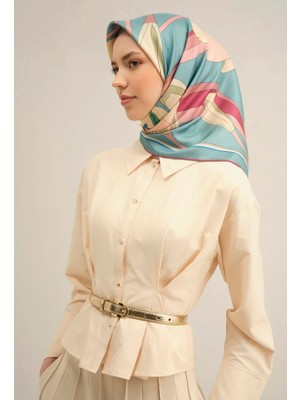 Armine Sura İpek Eşarp 9302 - 54 Mavi Karışık Desen