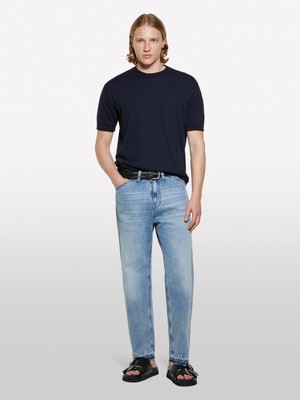 Sisley Sisley   %100 Pamuk Ribana Detaylı Kısa Kollu Kazak Erkek Indigo Kazak - 325P1028S104G