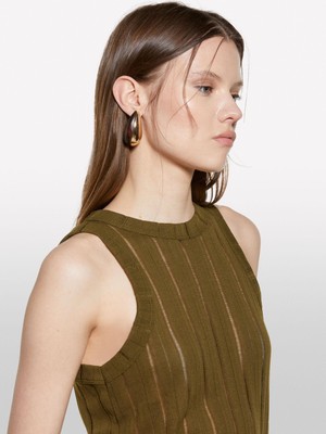 Sisley Sisley   Viskoz Karışımlı Halter Yaka Slim Fit Atlet Kadın Haki Atlet - 325P31WELH00X