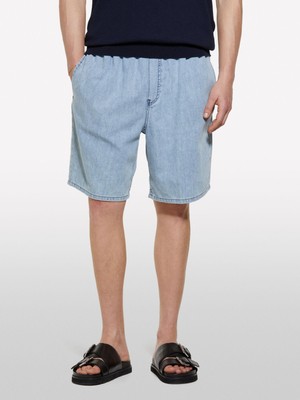 Sisley Sisley   %100 Pamuk Büzgü Ipli Normal Bel Denim Şort Erkek Mavi Denim Şort - 325P44C1S901A