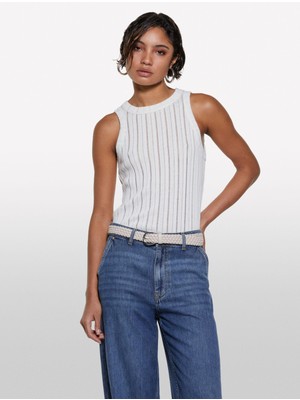 Sisley Sisley   Viskoz Karışımlı Halter Yaka Slim Fit Atlet Kadın Beyaz Atlet - 325P31WELH00X