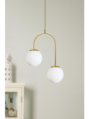 Janin Modern Salon - Mutfak - Yatak Odası Sarkıt Eskitme Gövde Beyaz Cam 2 Li Avize