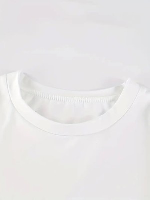 Veraura Lifestyle Baskılı Oversize Bisiklet Yaka T-Shirt - Beyaz