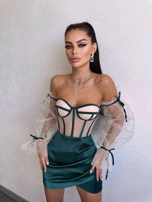 Rosalıne Tül & Saten Detaylı Elbise