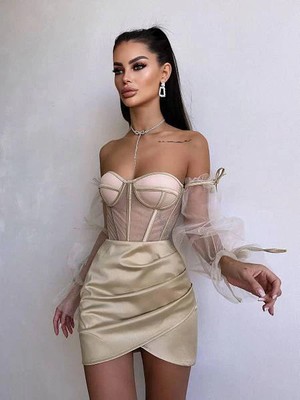 Rosalıne Tül & Saten Detaylı Elbise