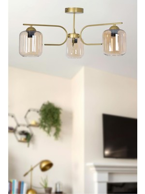 Aloha Modern Tasarım Salon Yatak Odası Mutfak Eskitme Renk Bal Camlı 3 Lü Avize