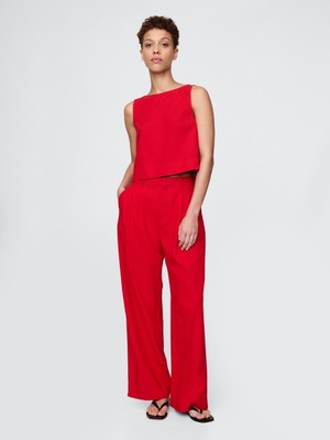 Kadın Kırmızı 365 High Rise Keten Karışımlı Pantolon