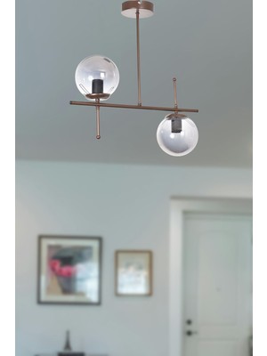 Feris Modern Tasarım Salon Mutfak Yatak Odası Kahverengi Renk Füme Camlı 2 Li Avize