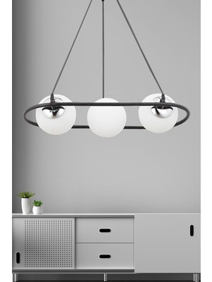 Malo 3 Lü Siyah Krom Beyaz Camlı Çocuk Odası Kolidor Mutfak Yatak Odası Salon Avize