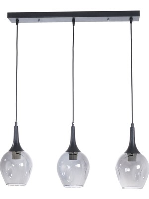 Gamzeli Modern Tasarım Yatak Odası - Salon - Mutfak Sarkıt Füme Camlı Sıralı 3 Lü Avize