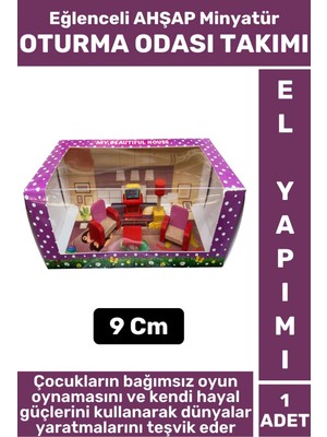 Premium Çocuk Eğlenceli Hayal Dünyası Beceri Geliştirici El Yapımı Ahşap Minyatür Oturma Odası Takım