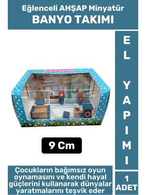 Premium Çocuk Eğlenceli Hayal Dünyası Beceri Geliştirici El Yapımı Ahşap Minyatür Banyo Takım