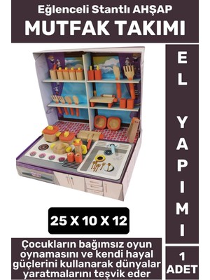 Premium Çocuk Eğlenceli Hayal Dünyası Beceri Geliştirici El Yapımı Ahşap Stantlı Ocak Mutffak Takımı