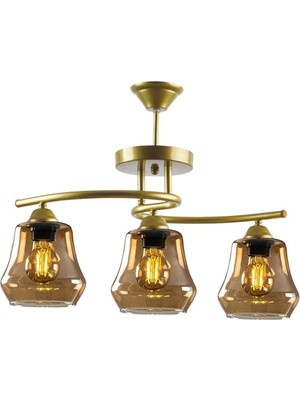 Fuji Modern Dekoratif Oval Camlı Eskitme Salon - Mutfak - Yatak Odası 3 Lü Avize