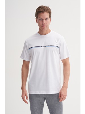 Cazador 25YCEED04135 Beyaz Erkek Regular Fit Önden Baskılı Bisiklet Yaka T-Shirt