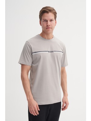Cazador 25YCEED04135 Gri Erkek Regular Fit Önden Baskılı Bisiklet Yaka T-Shirt