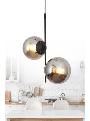 Ladin 2 Li Siyah Avize Füme Camlı Yatak Odası Salon Mutfak Hol Avize