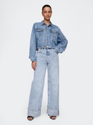 Kadın Mavi High Rise Wide Leg Jean Pantolon