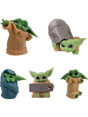 Elifeshop The Mandalorian Baby Yoda Grogu Bebek Yoda Aksiyon Figür Oyuncak Seti 5 Yoda Figürü Bir Arada Set B