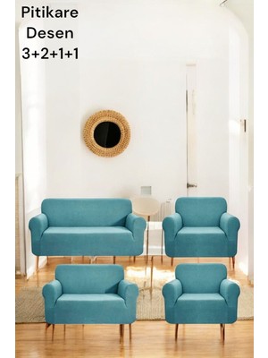 Likrali Pitikare DESEN(3211) Koltuk Kılıfı, Lastikli Esnek Yikanabilir Koltuk Çekyat Örtüsü Mint