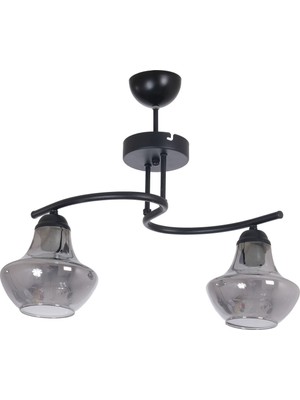 Fujifora Modern Tasarım Mutfak Salon Yatak Odası Siyah Renk Füme Camlı 2 Li Avize