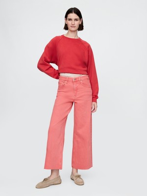 Kadın Pembe High Rise Stride Wide-Leg Ankle Jean Pantolon