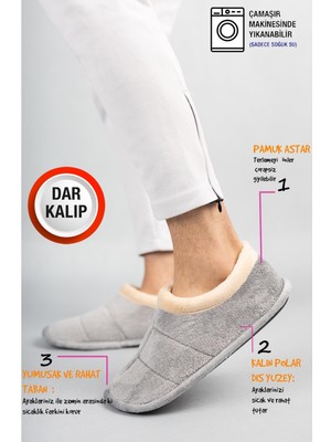Nmoda Unisex Yumuşak Tabanlı Kadın ve Erkek Panduf Ev İçi Ayakkabısı Kaymaz Termo Taban