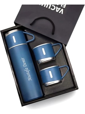 Keyfim Shop Kişiye Özel Lacivert Termos Bardak 3 'lü Set Özel Kutulu