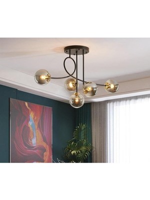 Jade Lüks Modern Siyah Renk Gövde Füme Camlı Salon - Mutfak - Yatak Odası 5 Li Avize