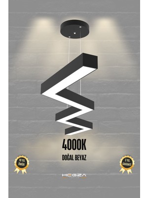 Zigzag ( Siyah Kasa, 4000K Işık Rengi ) Modern LED Avize, Salon, Mutfak, Oturma Yatak Odası, Sarkıt